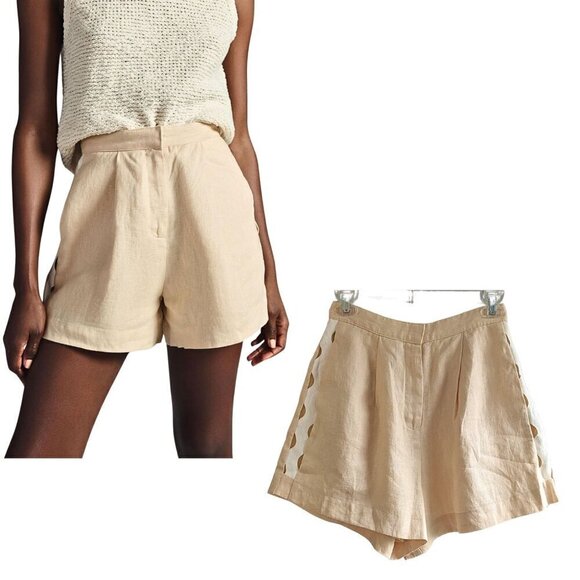 NWOT Anthropologie MON RENN Coast Linen Peach High Rise Shorts Cutout Sides Sz S - Picture 1 of 10